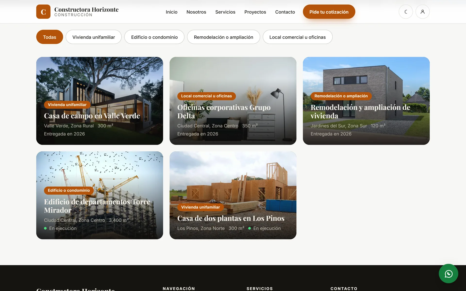 Sistema para Constructoras: Portafolio de obras publicado desde el sistema