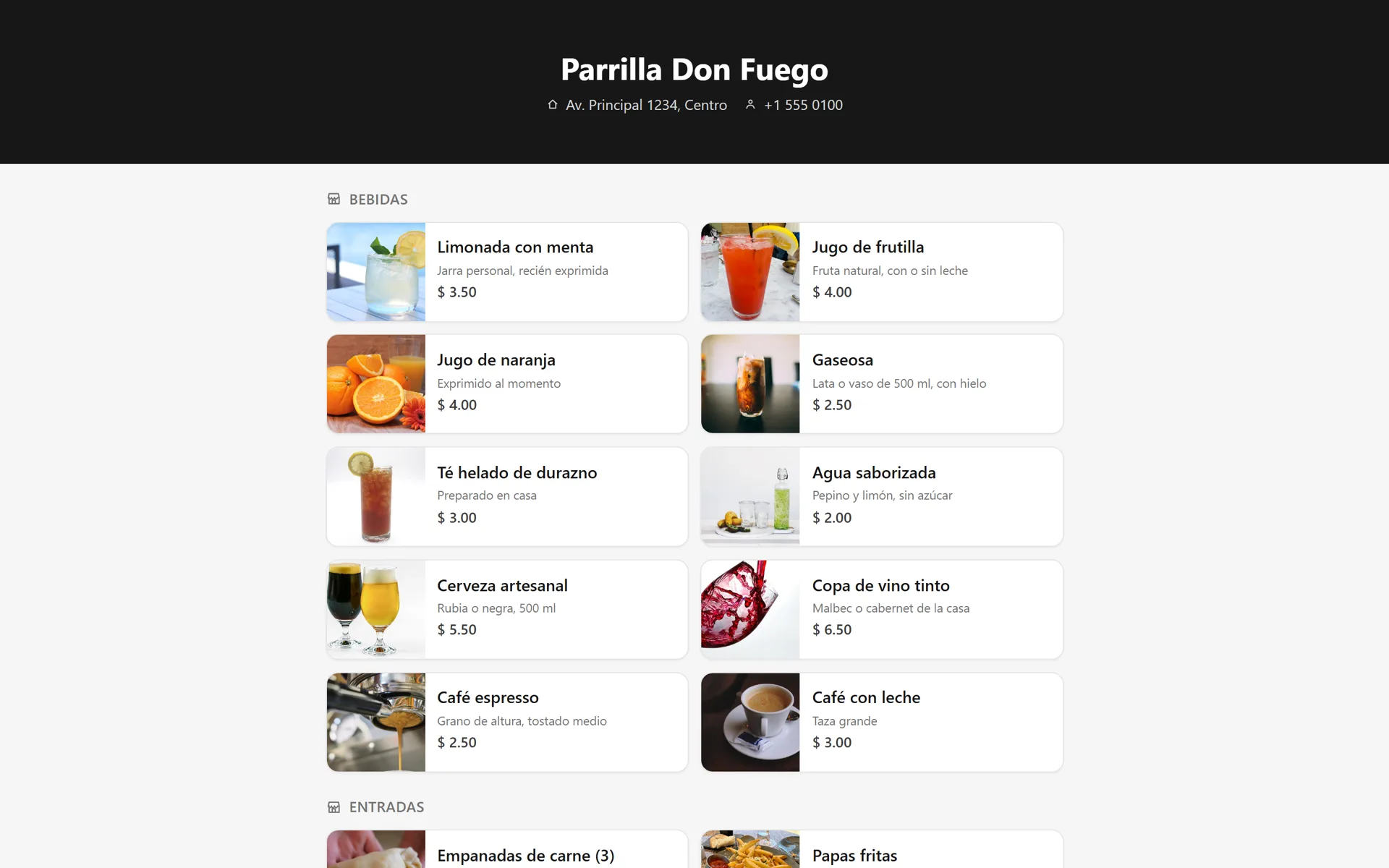Sistema para Restaurantes: Carta pública con fotos y precios